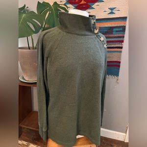 J. Crew green turtleneck sweatshirt button up collar medium